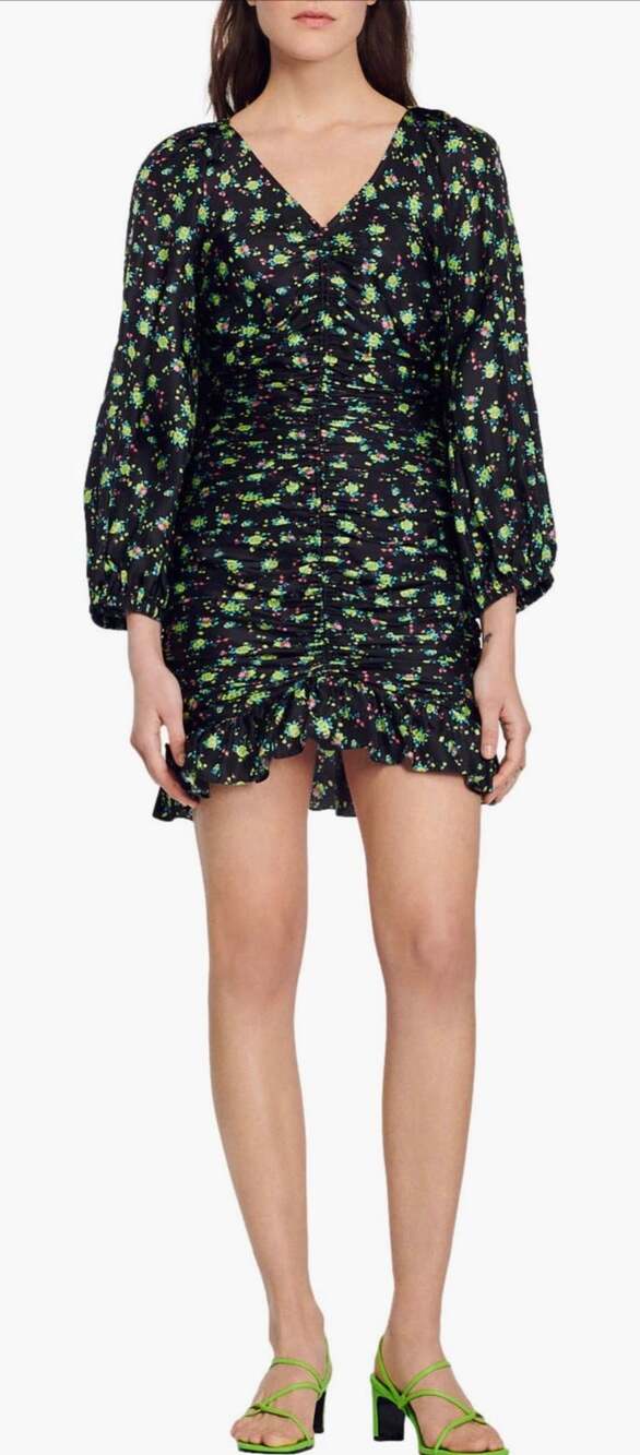 Sandro Novalee Floral Ruched Mini Dress Size 42
